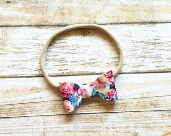 floral bow headband.floral mini bow.floral bow.faux leather bow.floral leather bow.mini bow headband.floral baby headband.floral headband.