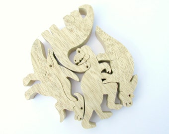Wooden toy , Natural Wood Puzzle , Wooden Dinosaurs Toy Set , Waldorf toy , Eco-friendly toy , Educational Toy
