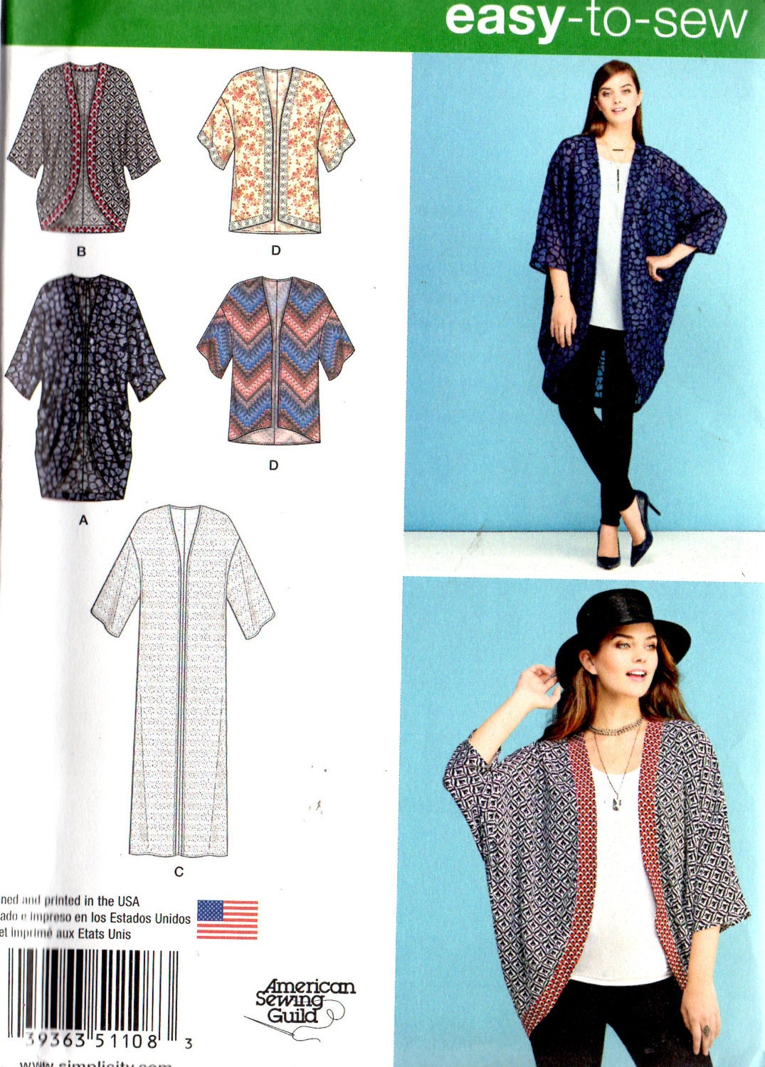 Simplicity Easy to Sew Pattern 1108 KIMONOS Misses XXS XXL