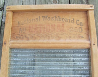 Vintage Washboard, Wood and Glass Washboard, National Washboard Company, Made in Chjcago Saginaw Memphis, Farmhouse Decor