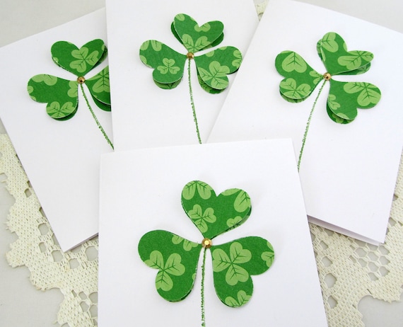 Shamrock Note Cards - Set of 4 Shamrock Cards - Blank Note Cards - Note Card Set - Shamrock Cards - St. Patricks Day - 3-Dimensional