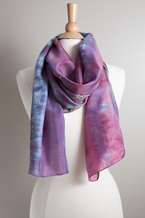 Hand Dyed Purple Silk Long Scarf Shawl Wrap by OrangeOctopusStudio