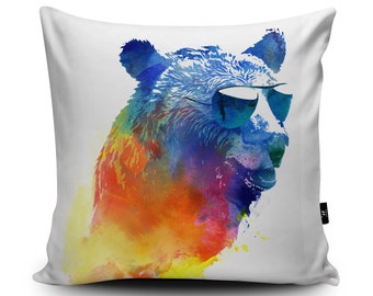 Bear Pillow, Bear Cushion, Cool Bear Pillow Case, Bear Cushion Cover, Grizzly Bear by Robert Farkas, 45cm/60cm, Faux Suede Cushion