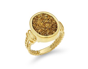 14k solid gold drusy stone ring. fancy ring, gold drusy stone ring.