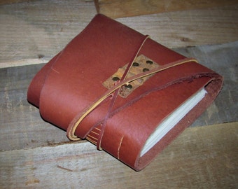 Father's Day Gift - Handmade Leather Bound Journal, Photo Album, Square Blank Book, Guest Book, Sketchbook 6 " x 6"