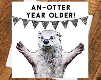 Otter birthday Card Girlfriend boyfriend partner husband wife pun cute animal funny tierliebe drawing him her wife husband