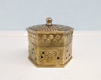 Vintage Brass Incense Box Lidded Trinket Censer Box Bohemian Gypsy Decor Incense Holder Case