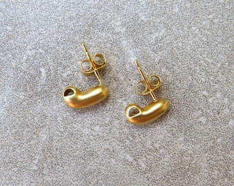 Gold Plated Stud Earrings - Satin Finish 24K Gold Plated Sterling Silver Jellybean Stud Post Earrings With One Loop For Adding Dangles