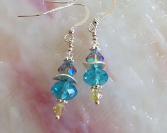 Sterling Silver and Azure Toned Crystal Earrings (E16)