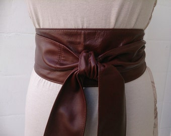 Brown soft real leather obi belts sash belts tie belts wrap around wide belt corset belts bohemian boho trend handmade in Spain Gifs for Her