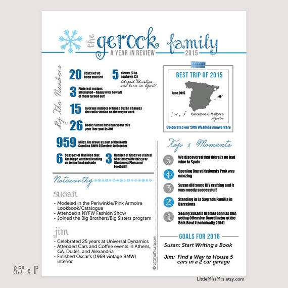 Custom "Year in Review" Infographic Family holiday card -- 5x7 or 8.5x11 (design only)