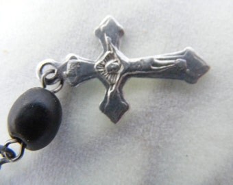 Antique Black Ebony Rosary Miraculous Medal Center