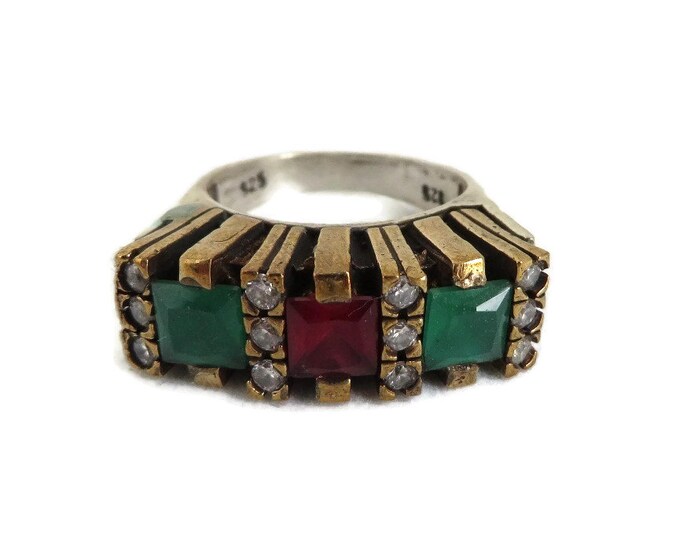 Vintage Faux Emerald and Ruby Ring, Size 7