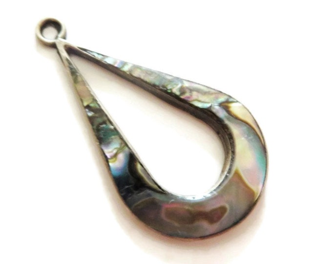 Vintage Mexican Abalone Sterling Silver Pendant, Teardrop Pendant