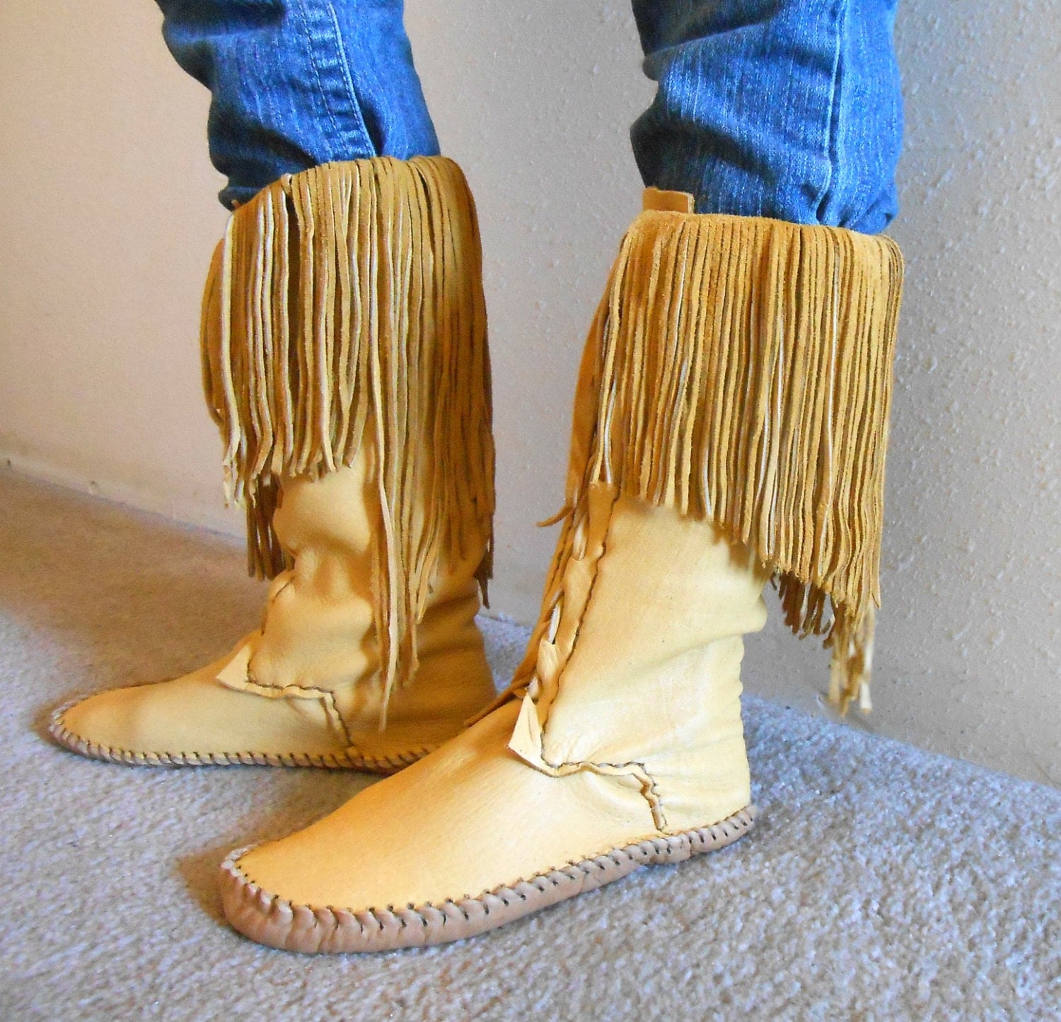 Tall Moccasin Boots Lace Up Moccasins Native American Custom