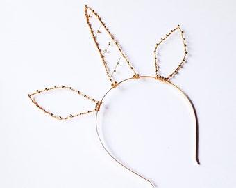 Large Beaded Gold Unicorn Horn Headband, Golden Wire Unicorn Hair Band, Novelty Photo Prop, Halloween Headband, Cosplay Accessory