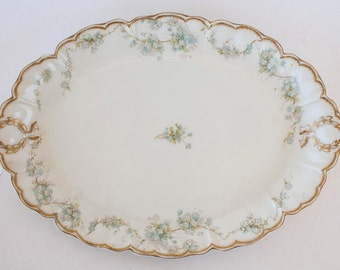 Haviland LIMOGES France Platter Large 12 x 17 White Blue Flowers Chipped Stahel