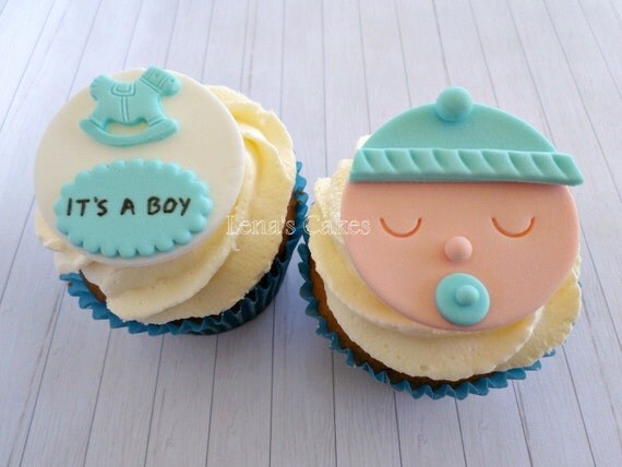 Baby Boy Shower Fondant Cupcake Edible Toppers, Baby Shower Party Decor ...