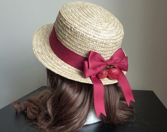 Strawberry Country Straw Boater Hat