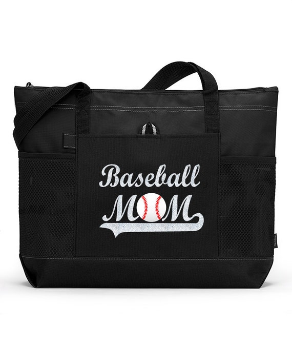 Large 20 Baseball MOM Sports Bag with Silver Glitter