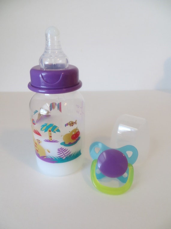 Items similar to Reborn Baby Doll Bottle 5oz Fake Milk Purple Lid ...