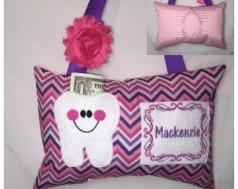 Tooth Fairy Pillow Girl Pink Purple Chevron Toothfairy Pillow