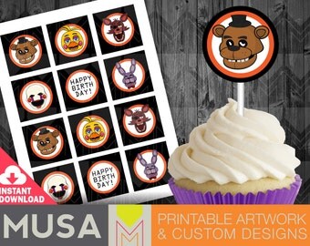 Instant Download: Five Nights At Freddy's / FNAF / Cupcake toppers, stickers, labels