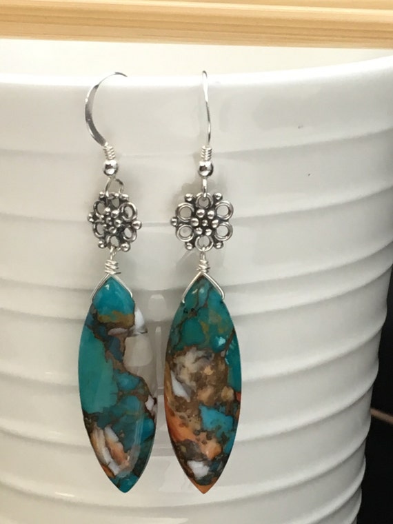 Orange Spiny Oyster Earrings Turquoise Earrings Copper