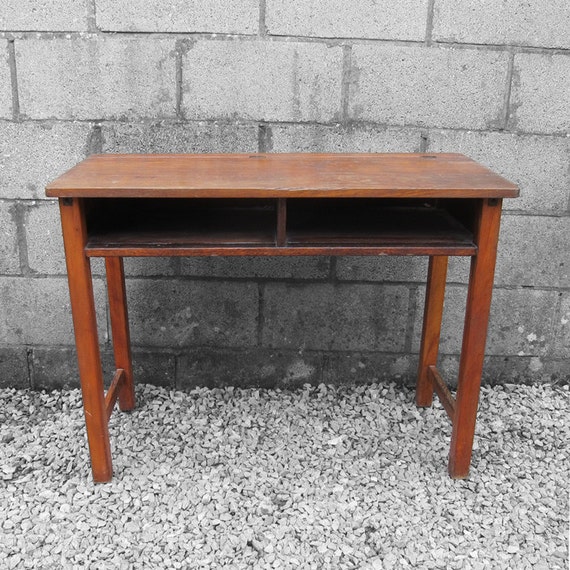 Antique Oak School Desk 1940s Wooden Oak by