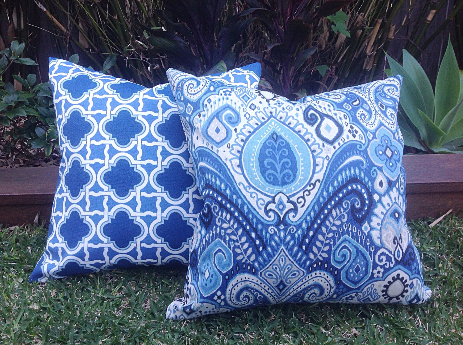 Blue and White Outdoor Cushions Outdoor Pillow Covers. Coastal