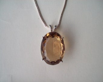 HUGE Champagne Quartz Pendant in Sterling Silver Setting with Chain - 25x18mm