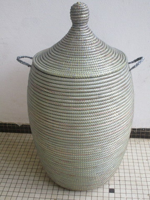 Silver Grey Master Piece Laundry Basket African hand woven