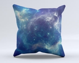 The Subtle Blue and Green Nebula ink-Fuzed Decorative Throw Pillow