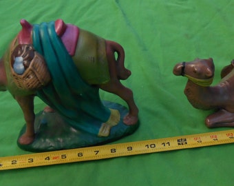2 BIG Camels Christmas Nativity Set Vintage Handpainted Ceramic 9-10"