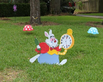 White rabbit/ alice in wonderland decoration/ yard sign/room decor