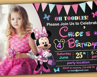 Minnie mouse Birthday Invitation, Minnie mouse Invitation, Minnie mouse chalkboard invitation- Digital file