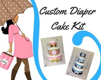 Custom Baby Diaper Cake Kit, 3-tier Diaper Cake Centerpiece Kit