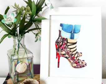 Jimmy Choo Pink Watercolor Fashion Illustration Shoe Wall