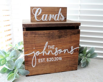 Wedding Card Box LARGE - Rustic Personalized Painted Wooden Card Box country wedding keepstake trunk, rustic wooden card box large card box