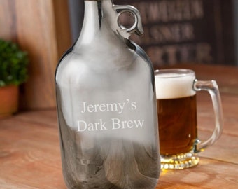 Personalized growlers beer gunmetal monogrammed customized monogram engraved custom barware to go jug containers bottles glass growler
