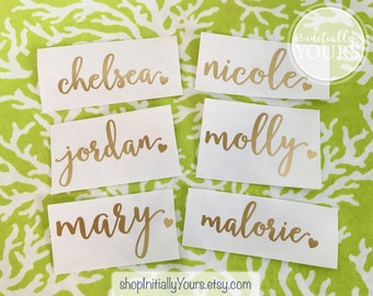 Personalized Name Vinyl Decal with Heart, DIY Wedding, Vinyl Stickers, Champagne Glass Decal, Wedding Party Decals, DECAL ONLY