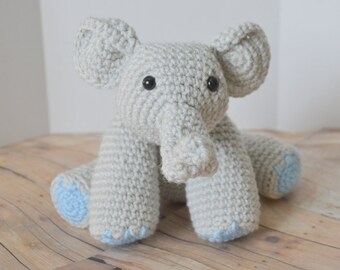 Baby Elephant Plush, Soft Toy, Light Gray Crochet Elephant Amigurumi, Stuffed Animal, Made to Order