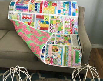 Scrap quilt , READY TO SHIP , Modern baby quilt ,mat for baby ,crib blanket ,modern quilt ,