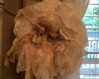 Flower Tiebacks, Shabby Chic Curtains, Tiebacks, Curtain Tie Back, Lampshade Flower, Rustic Wedding Decor, Farmhouse Flowers, 8.5 inches