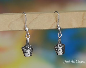 Sterling Silver Champagne Bucket Earrings Fishhook Earwires Solid .925
