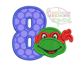 Ninja Turtle Eigth 8th Birthday 8- 4x4 5x7 6x10 Applique Design Embroidery Machine -Instant Download File