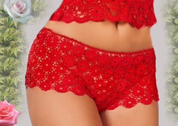 Sexy Panties Boy Shorts Hand Made Lace Crochet Lingerie Underwear Fashion Design Briefs
