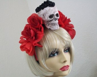 Day of the Dead Crown, Dia de los Muertos Headpiece, Book of Life, Red Rose Headband, Halloween Costume Day of the Dead