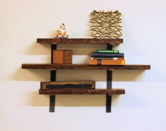 Complete Solid Reclaimed Wood Shelf Set - 3 pack of shelves with brackets and hardware included