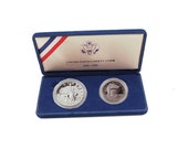 1986 Liberty Coin Set OGP, Silver Dollar & Half Dollar, Two Piece Proof Coin Set, Statue of Liberty, Ellis Island